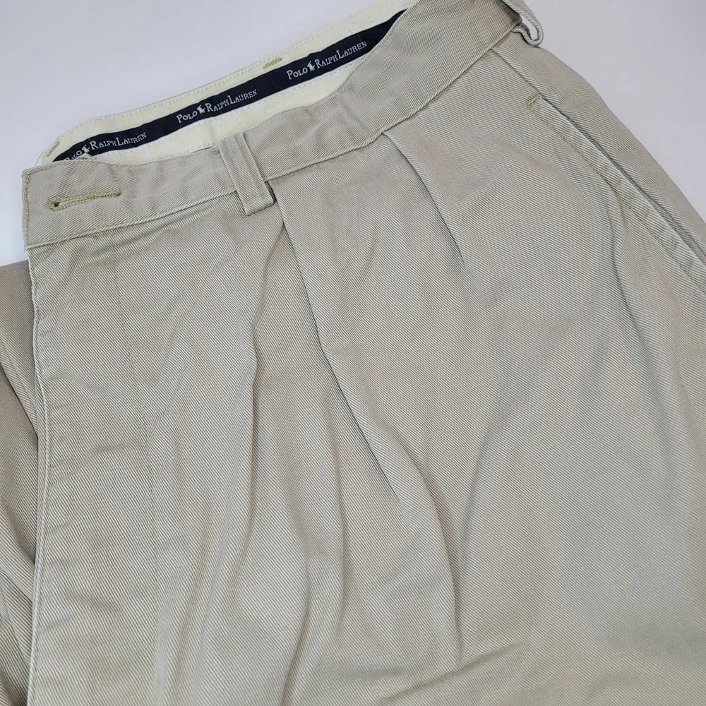 Polo Ralph Lauren Chinos Mens 36x32 Tan Good Pleated Cotton Twill Straight Pants